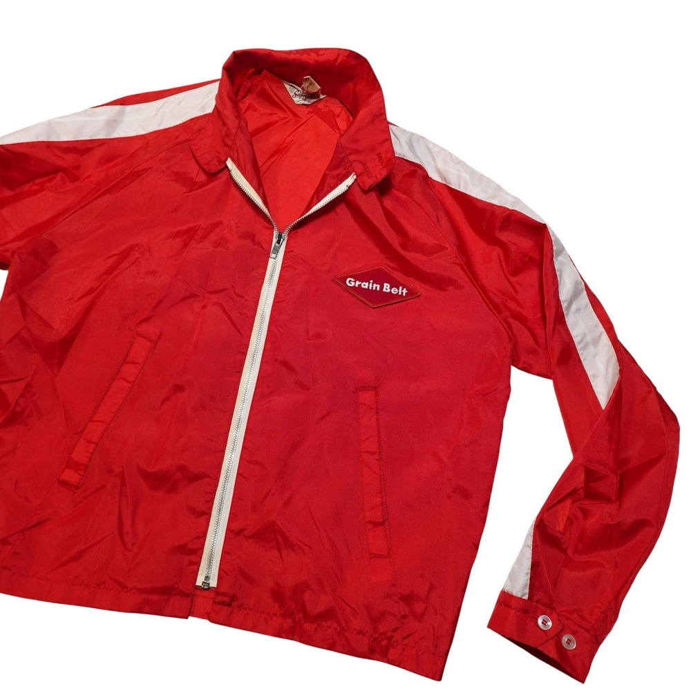 Vintage Swingster Jacket Mens Large Red Nylon Grain Belt Beer Windbreaker USA